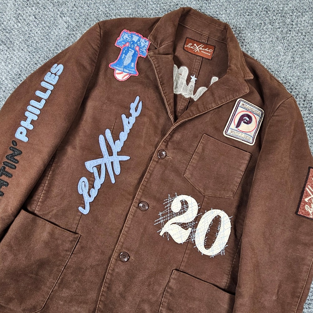 Vtg Red X Jacket Pikwakwad Philadelphia Phillies Chore Coat Blazer Brown Mens‎